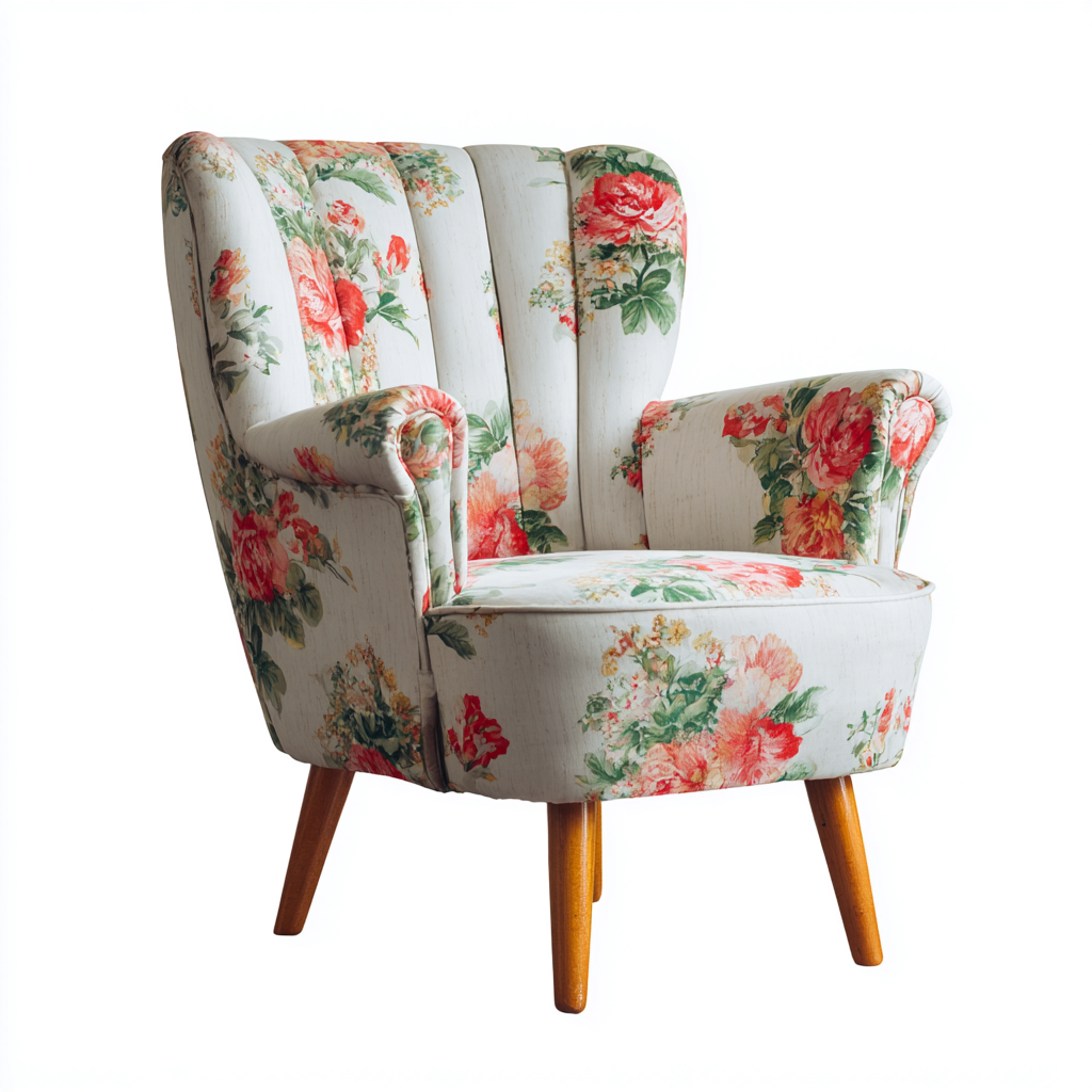 Fauteuil - stof en hout - 88x82x98 cm - wit-roze-groen - retro bloemmotief-Decoroliq
