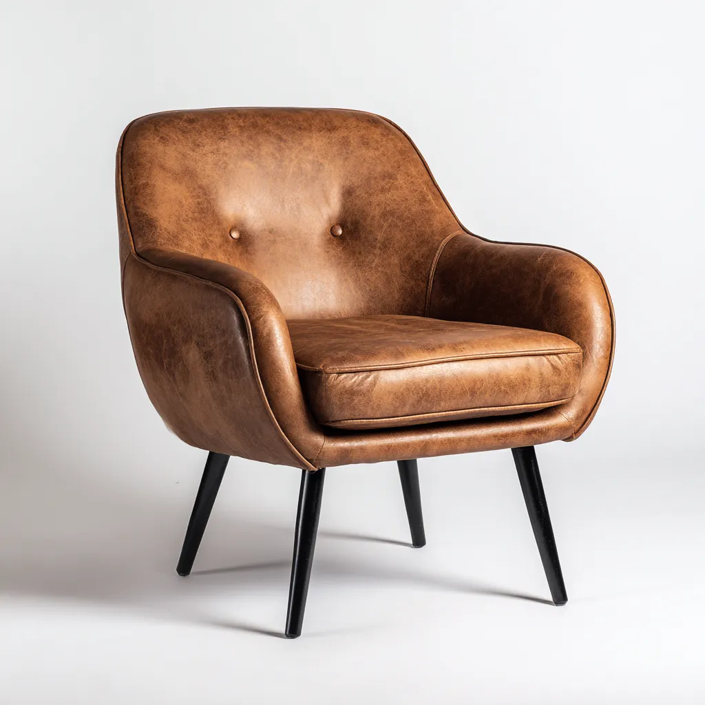 Fauteuil leer en hout - 80x75x88 cm - bruin-zwart - modern ontwerp-Decoroliq