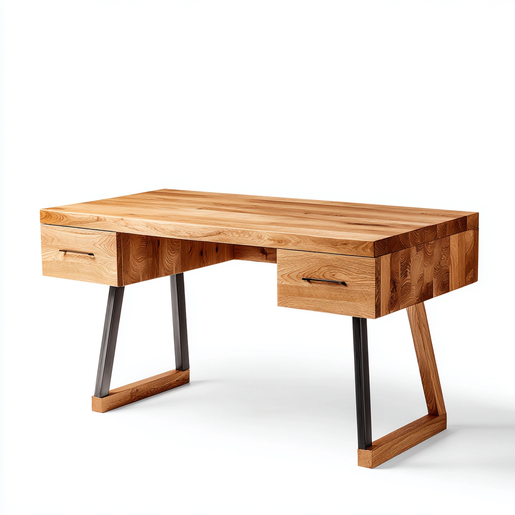 Bureau - Hout-Metaal - 150x70x76 cm - Eiken-Zwart - Modern industrieel ontwerp met lades-Decoroliq