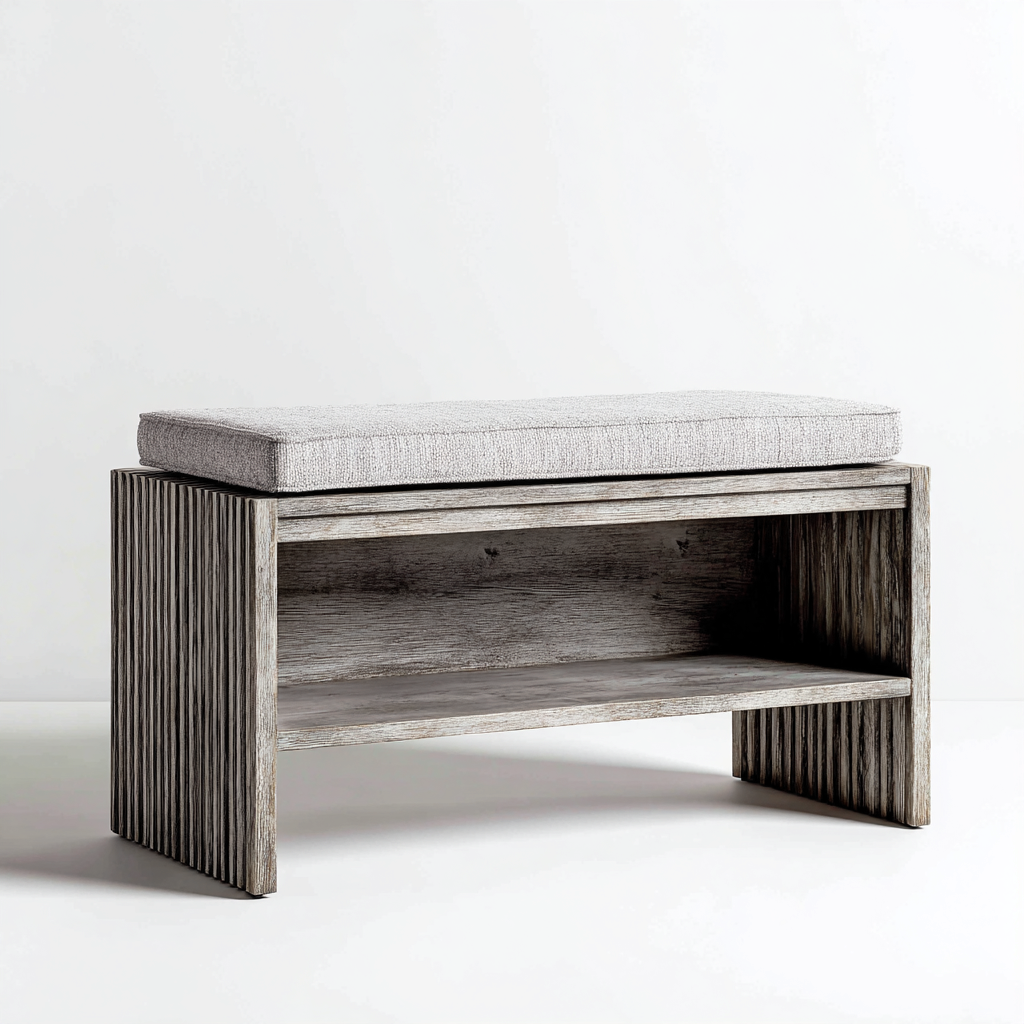 Schoenenbank hout en stof - 85x35x50 cm - grijs-lichtgrijs - met zitkussen en open opbergruimte-Decoroliq