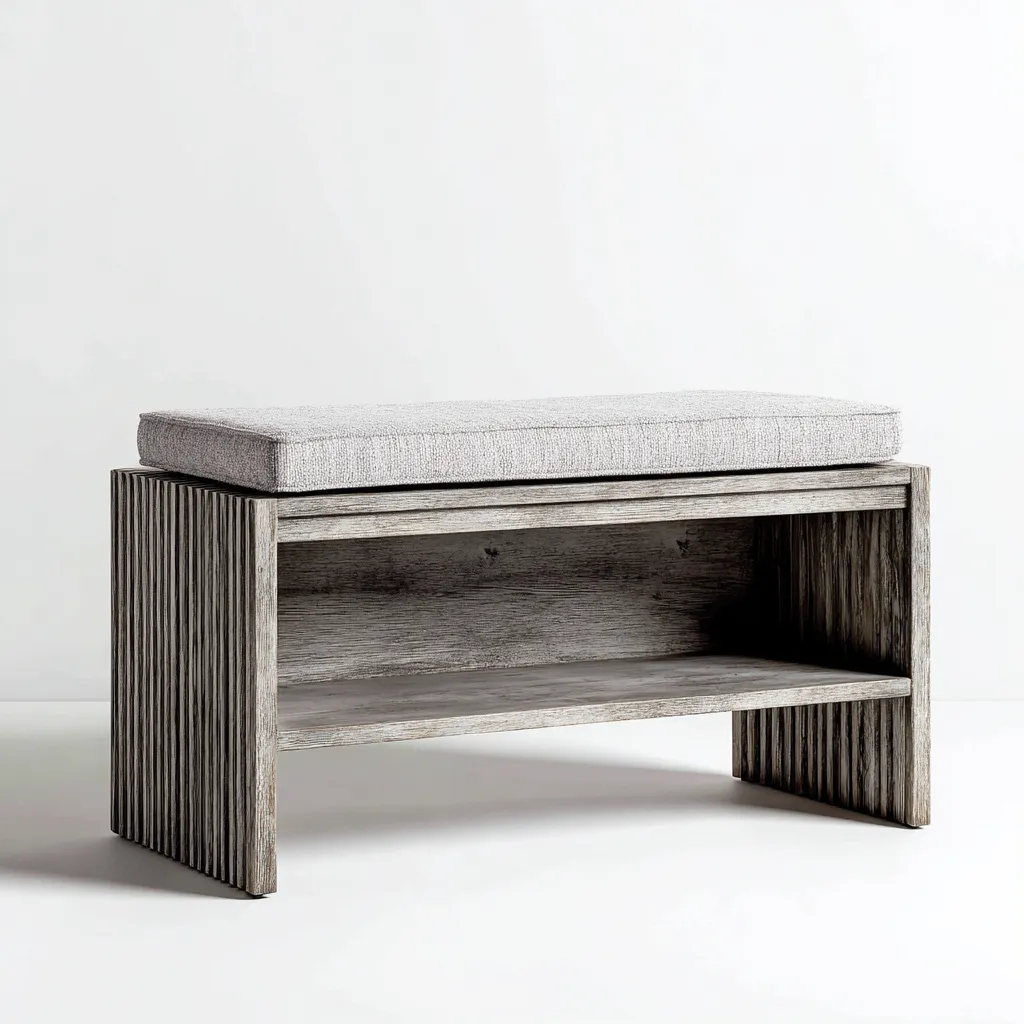 Schoenenbank hout en stof - 85x35x50 cm - grijs-lichtgrijs - met zitkussen en open opbergruimte-Decoroliq