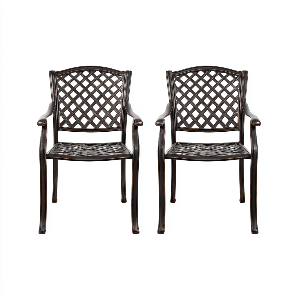 Tuinstoelen set - gegoten aluminium - 57x61x89 cm - brons - met armleuningen - geschikt voor buiten - klassiek ontwerp-Decoroliq