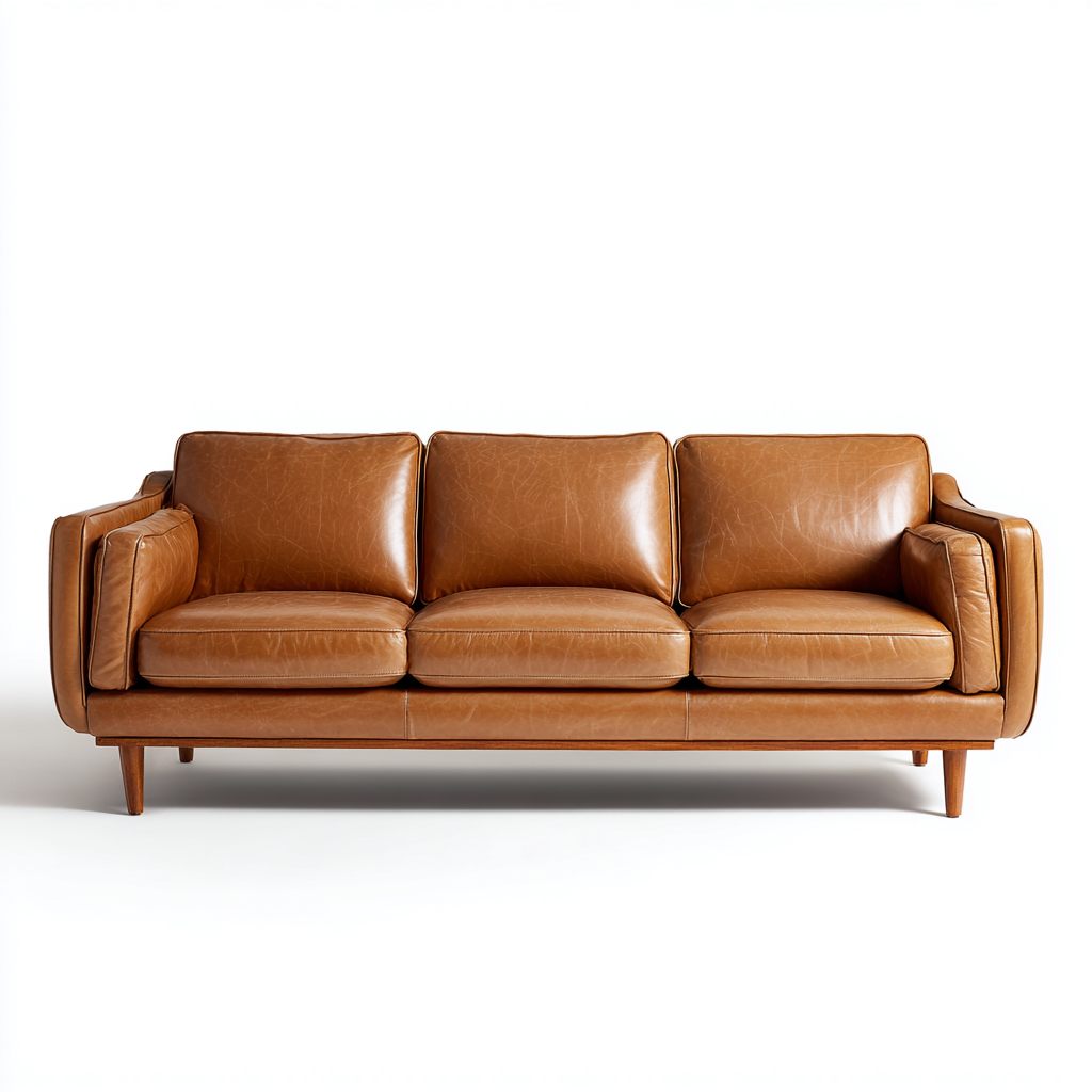 Rechte bank leer 200x90x85 cm - cognacbruin - mid-century modern ontwerp-Decoroliq