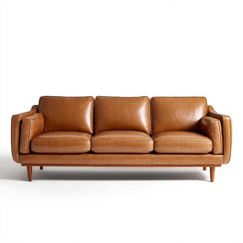 Rechte bank leer 200x90x85 cm - cognacbruin - mid-century modern ontwerp-Decoroliq