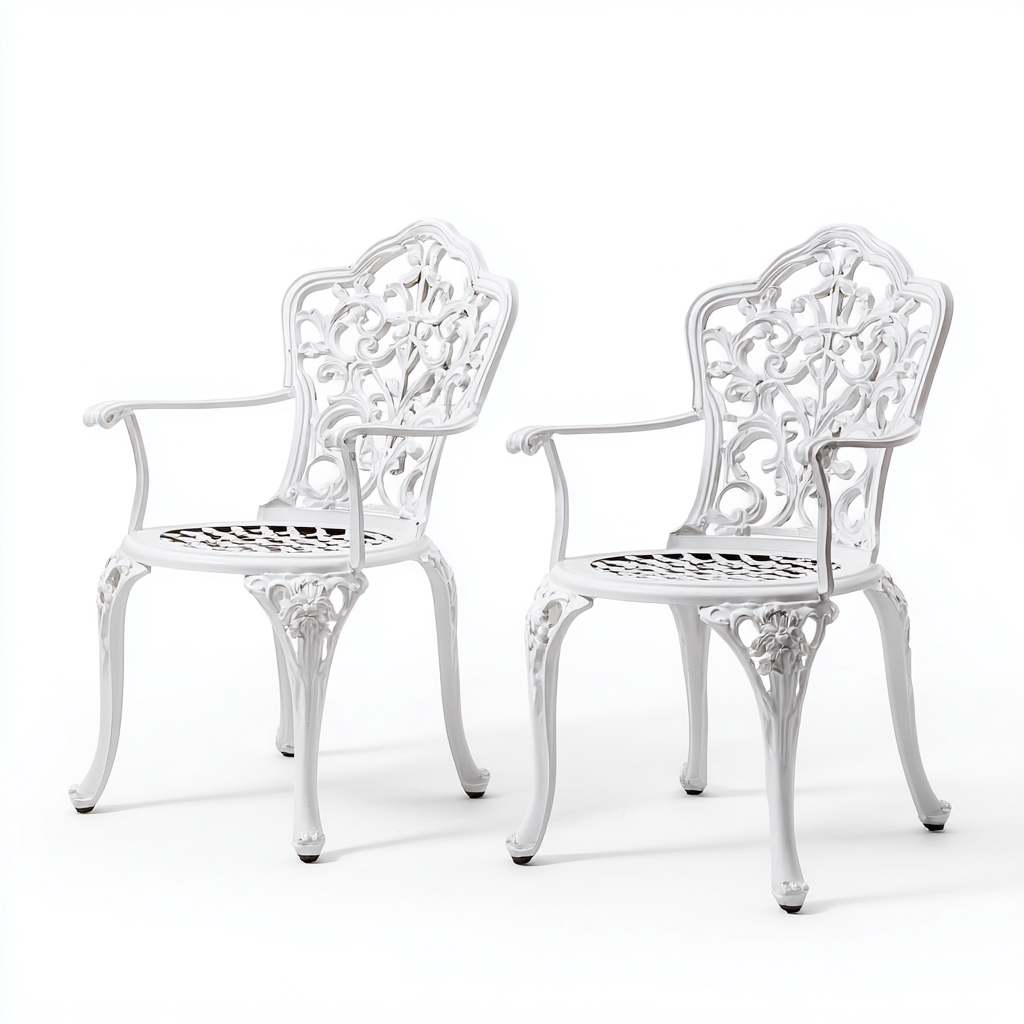 Tuinstoel Gietijzer wit met armleuningen 60x60x90 cm - klassiek ontwerp-Decoroliq