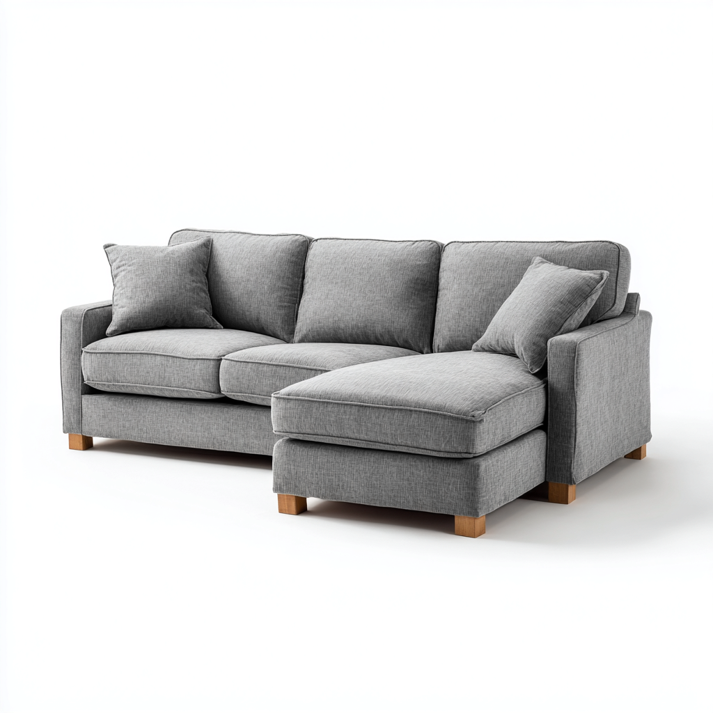 Hoekbank stof 255x160x85 cm - lichtgrijs - moderne hoekbank met houten poten en comfortabele kussens-Decoroliq