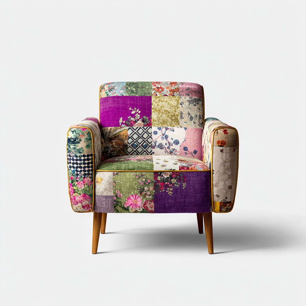Fauteuil patchwork stof bekleding 80x82x90 cm - multicolor - bohemien ontwerp-Decoroliq