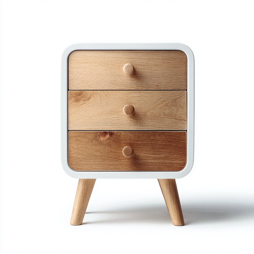 Archiefkast hout - 45x35x65 cm - wit-naturel - met 3 laden en houten poten-Decoroliq