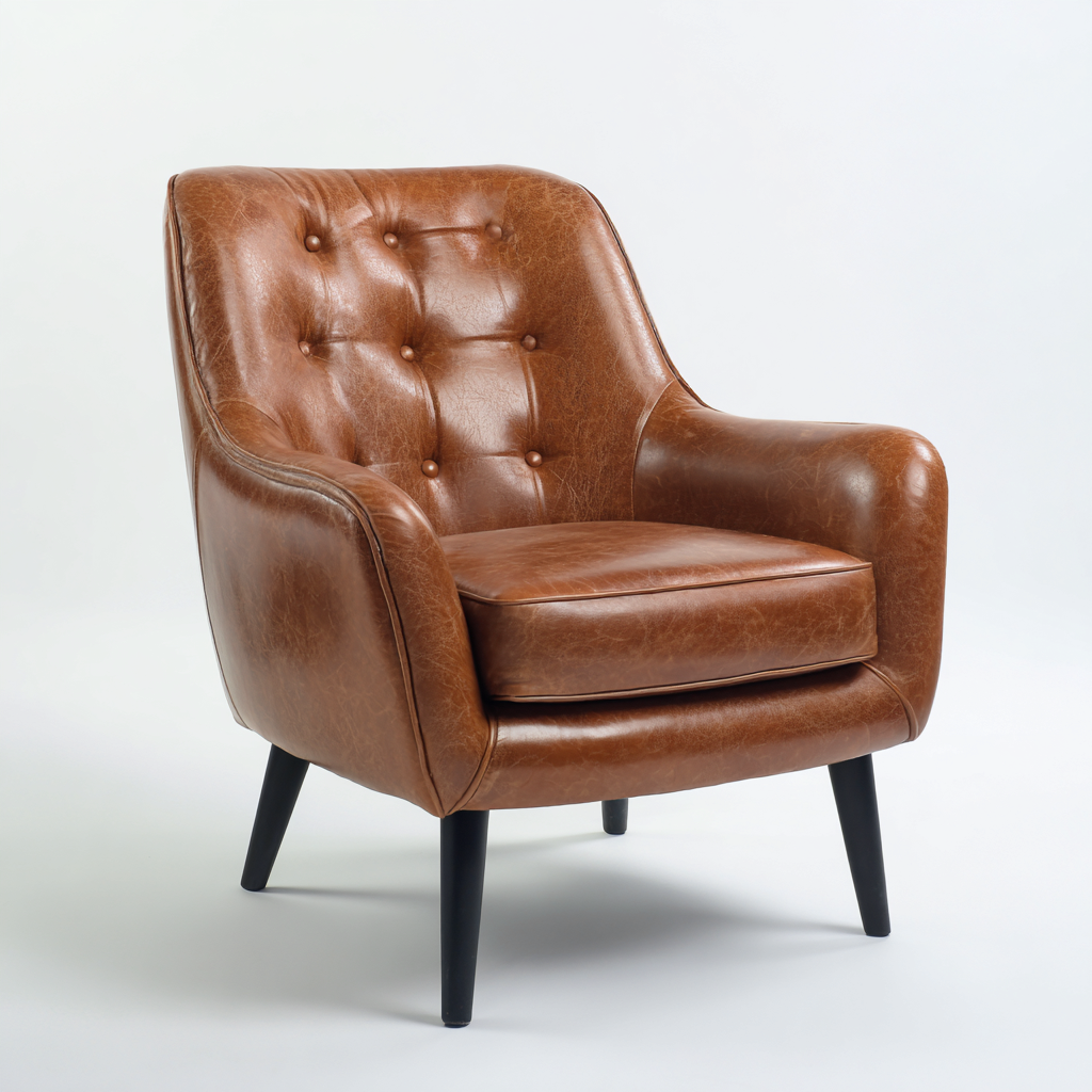 Fauteuil leer en hout - 82x78x90 cm - bruin-zwart - retro ontwerp-Decoroliq