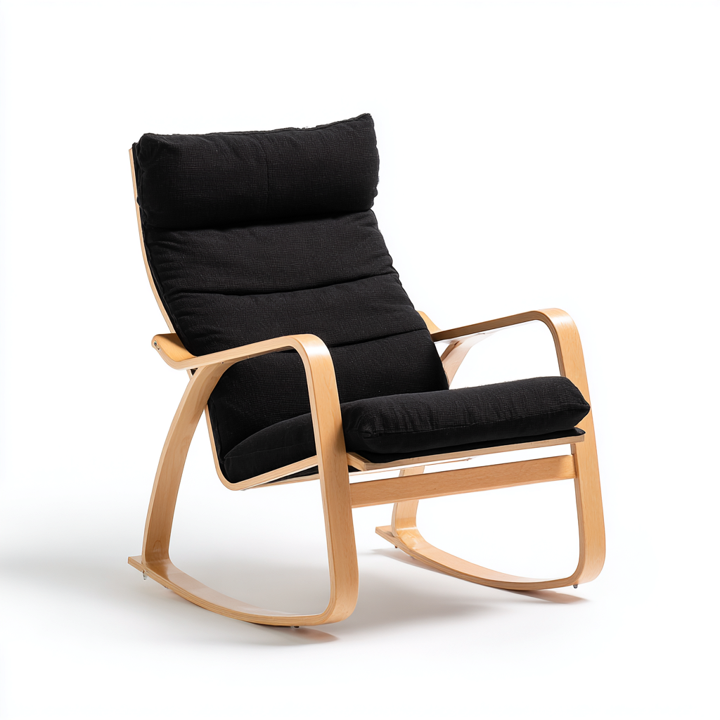 Schommelstoel hout en stof 95x70x105 cm - zwart-natuurlijk hout - modern ergonomisch ontwerp-Decoroliq