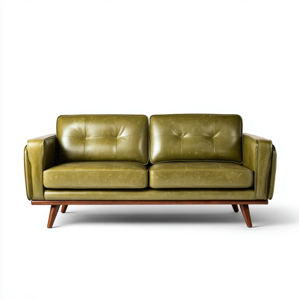 Rechte bank leer 160x85x85 cm - olijfgroen - retro Scandinavisch ontwerp-Decoroliq