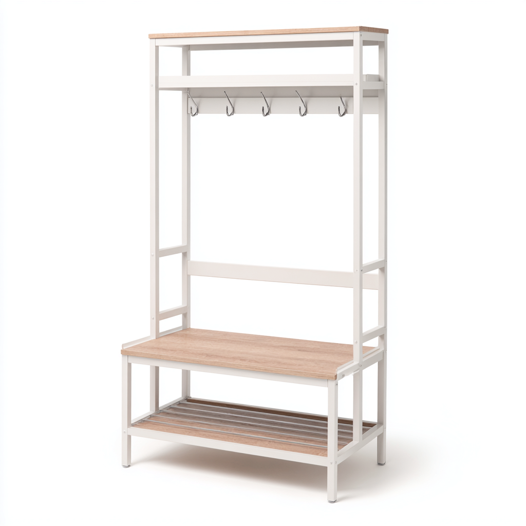 Kapstok metaal en licht eiken 100x40x185 cm - met zitbank en opbergruimte - modern ontwerp-Decoroliq