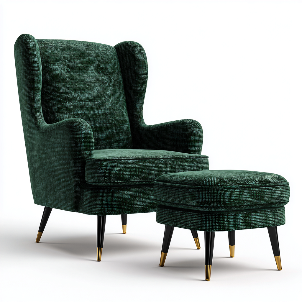 Fauteuil met voetenbankje - stof en metaal - 92x82x105 cm - donkergroen-zwart - modern luxe ontwerp-Decoroliq
