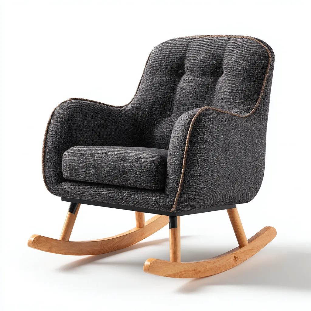 Schommelstoel stof en hout 90x75x100 cm - donkergrijs-zwart-natuurlijk hout - modern elegant ontwerp-Decoroliq