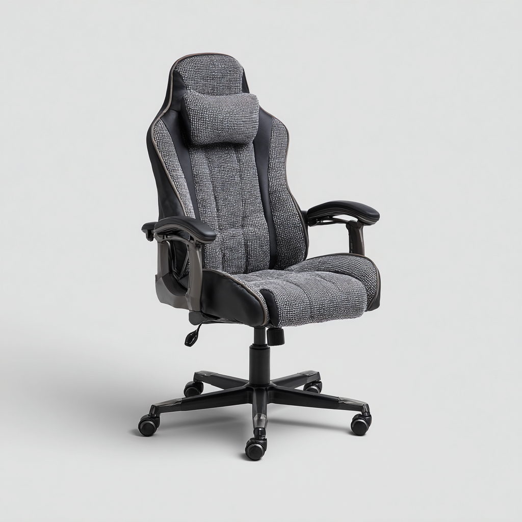 Bureaustoel stof-kunstleer 70x68x118-128 cm - grijs-zwart - ergonomisch design met hoge rugleuning en gewatteerde zitting-Decoroliq