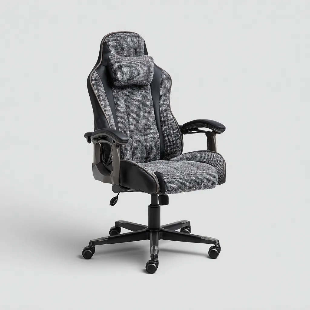 Bureaustoel stof-kunstleer 70x68x118-128 cm - grijs-zwart - ergonomisch design met hoge rugleuning en gewatteerde zitting-Decoroliq