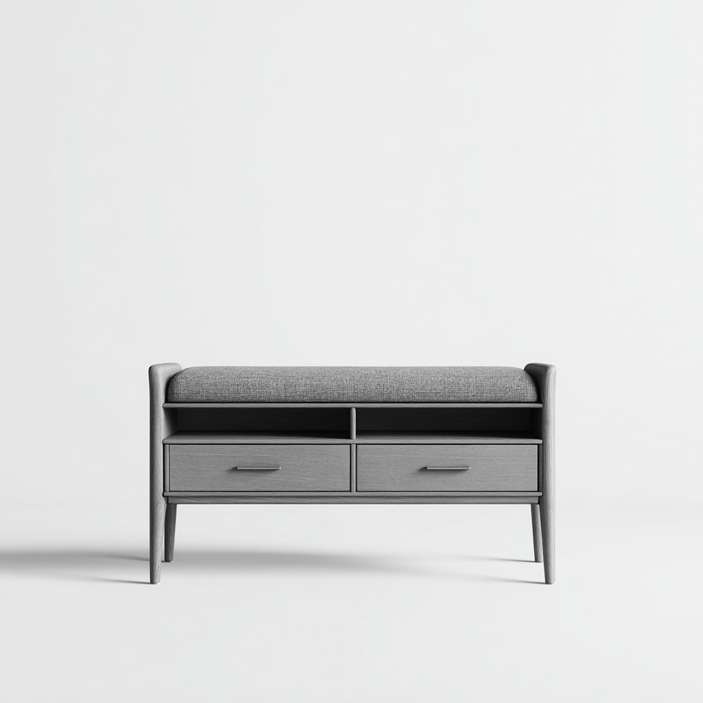 Schoenenbank hout en stof - 90x35x50 cm - grijs-donkergrijs - met opberglades en modern design-Decoroliq