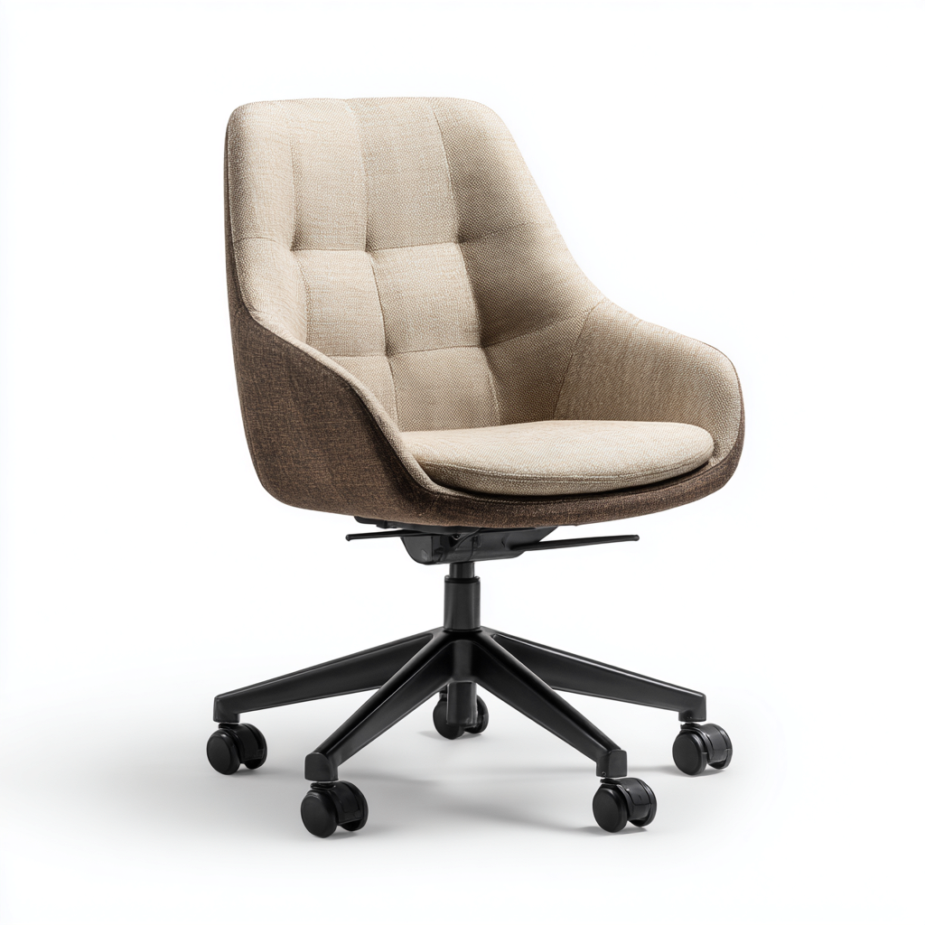 Bureaustoel stof met wielen 65x64x95-105 cm - beige-bruin - ergonomisch modern design-Decoroliq