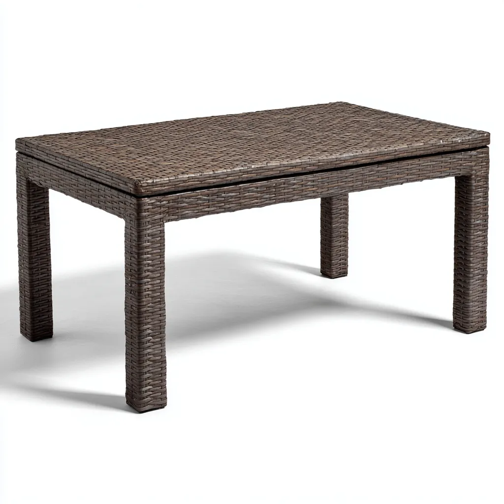 Tuintafel - kunststof vlechtwerk - 150x90x75 cm - bruin - geschikt voor buiten - modern rechthoekig ontwerp-Decoroliq