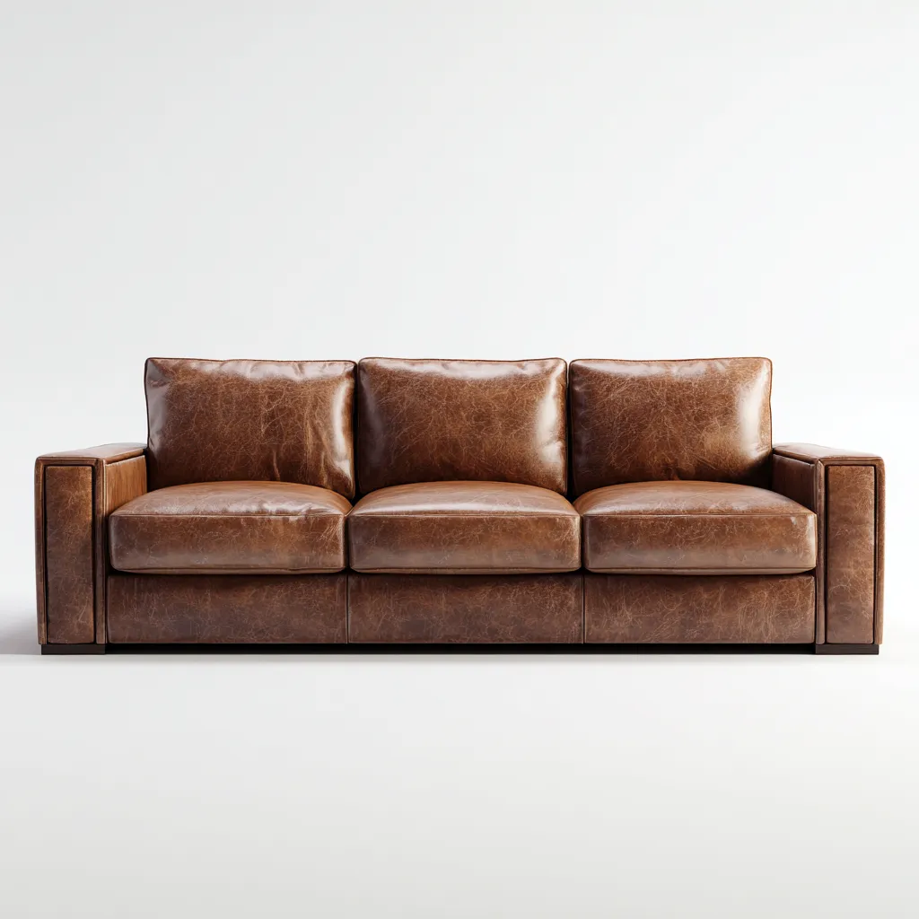 Rechte bank leer 200x90x85 cm - middenbruin - modern ontwerp-Decoroliq