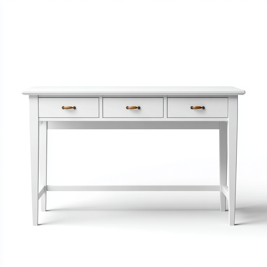 Bureau - Hout - 120x45x75 cm - Wit - Klassiek ontwerp met drie lades en houten handgrepen-Decoroliq