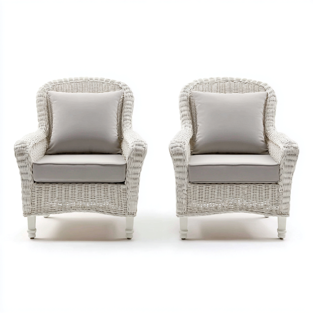 Tuinstoel Rattan wit met grijze kussens 75x75x90 cm - klassiek ontwerp-Decoroliq