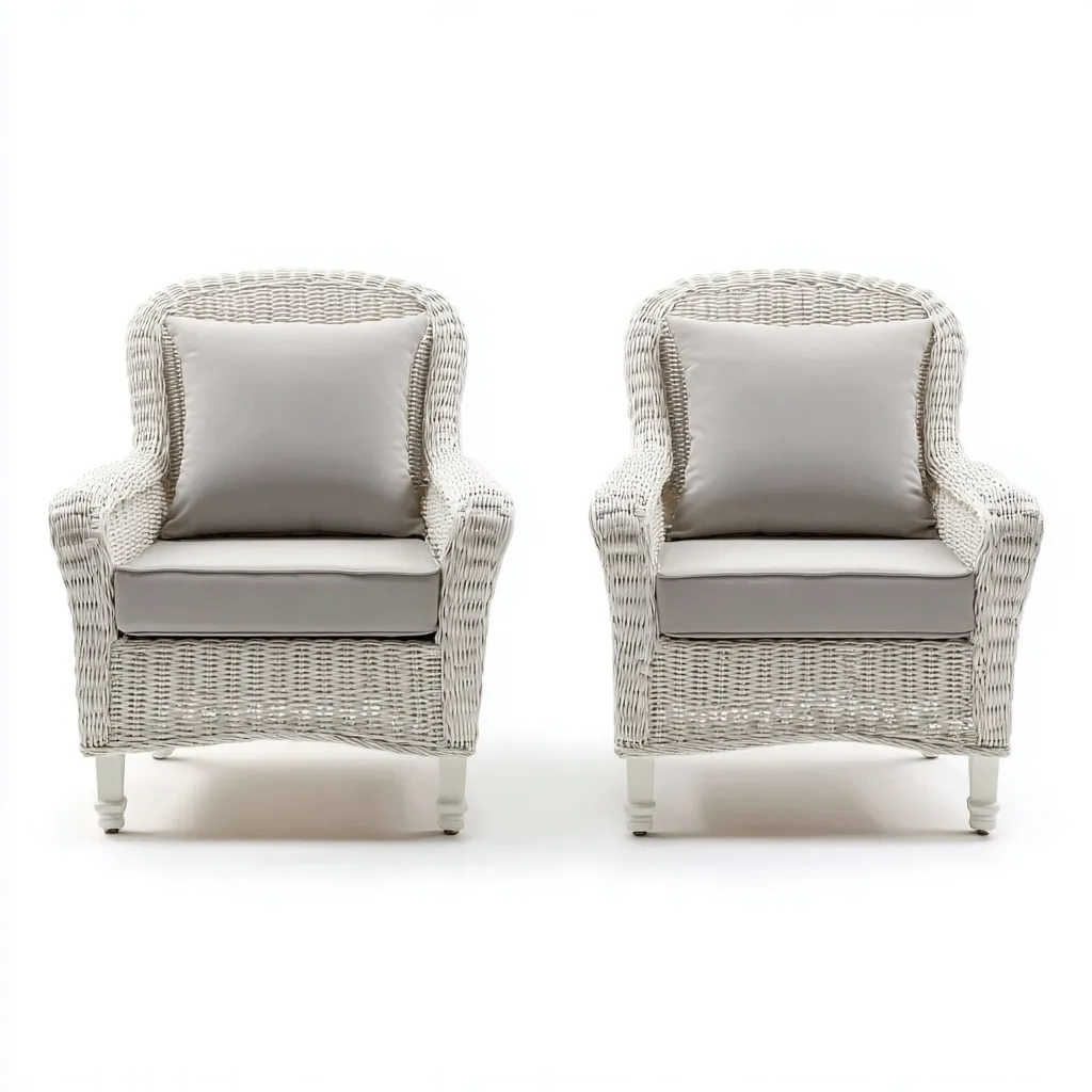 Tuinstoel Rattan wit met grijze kussens 75x75x90 cm - klassiek ontwerp-Decoroliq