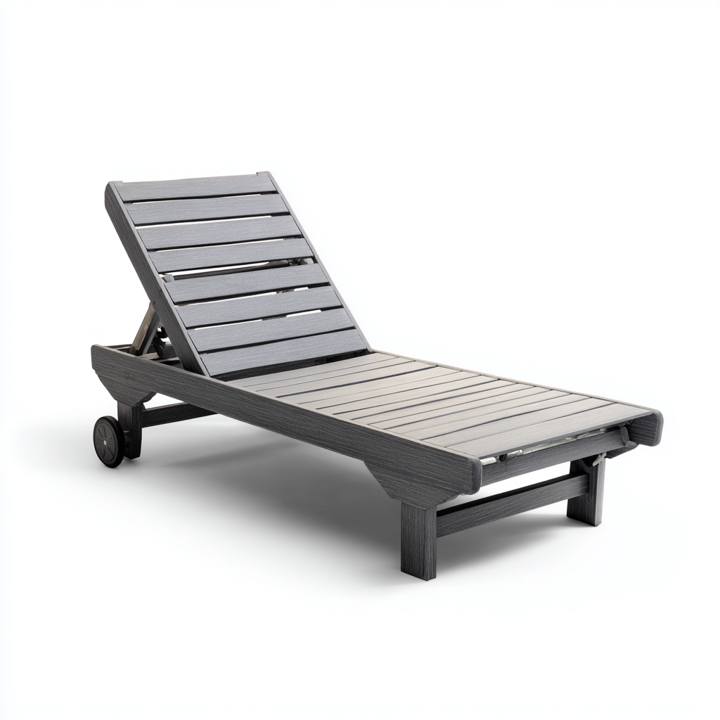 Ligstoel kunststofhout 198x72x93 cm - donkergrijs - verstelbaar met wielen-Decoroliq