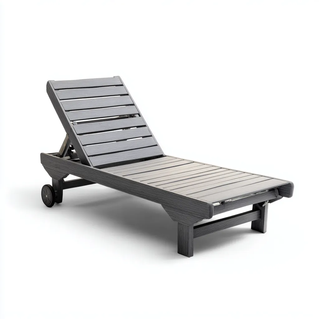 Ligstoel kunststofhout 198x72x93 cm - donkergrijs - verstelbaar met wielen-Decoroliq