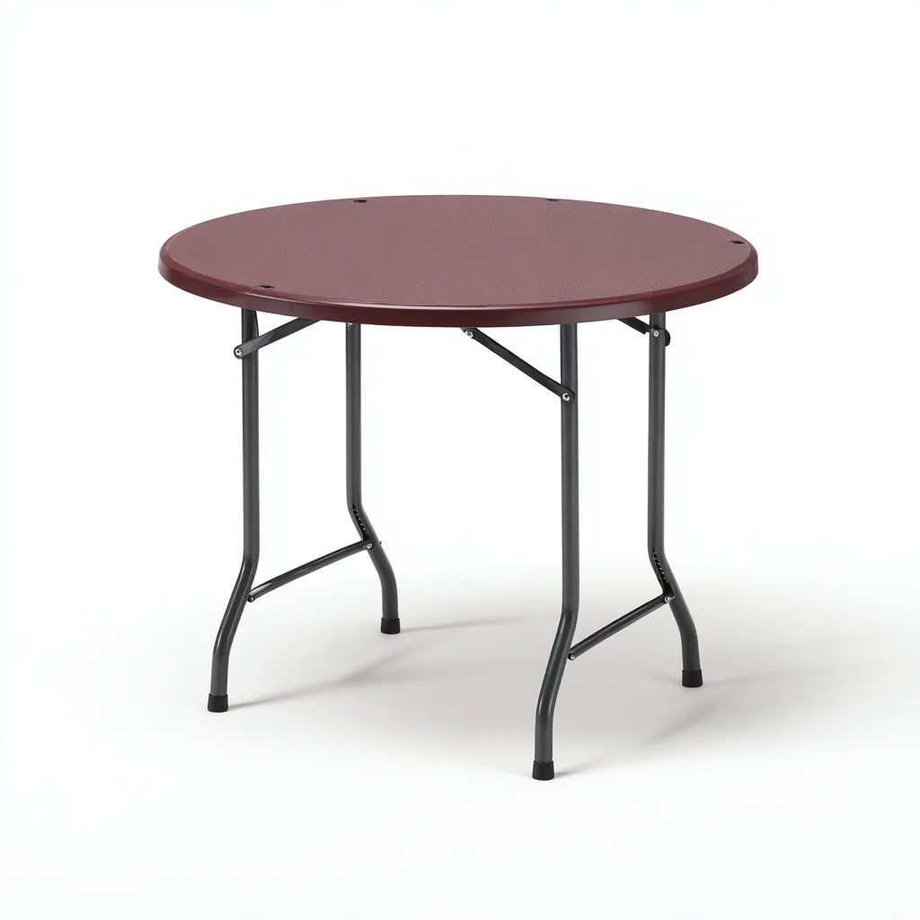 Tuintafel metaal en kunststof - diameter 90x75 cm - bordeauxrood - inklapbaar ontwerp-Decoroliq