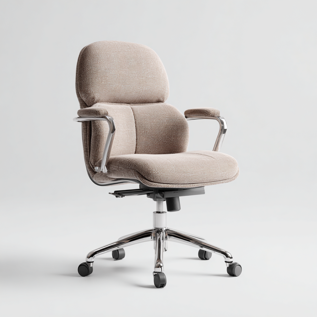 Bureaustoel stof met verchroomd onderstel en armleuningen 66x63x95-105 cm - beige-chroom - ergonomisch comfortabel ontwerp-Decoroliq