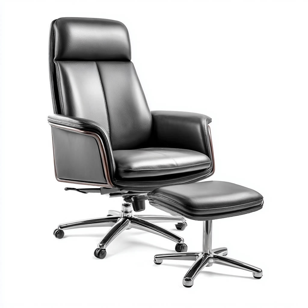 Bureaustoel leer met voetensteun en metalen onderstel 72x70x110-120 cm - zwart-chroom - luxe ontwerp-Decoroliq