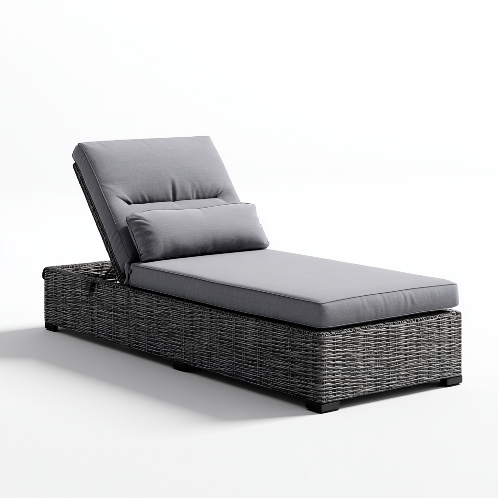 Ligstoel kunststof vlechtwerk 195x70x85 cm - donkergrijs-grijs - verstelbaar modern design-Decoroliq