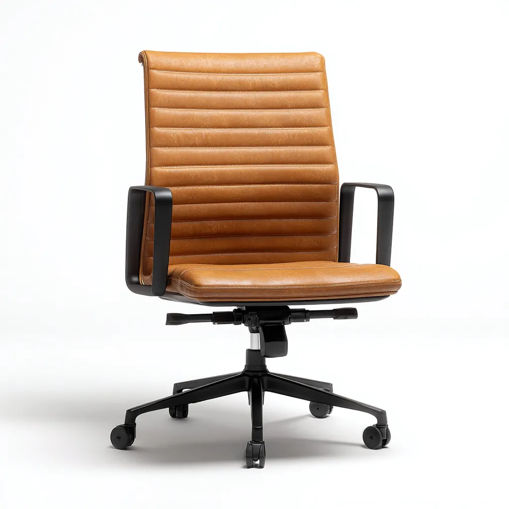 Bureaustoel leer met zwarte metalen basis 64x60x92-102 cm - cognac-zwart - modern ergonomisch ontwerp-Decoroliq