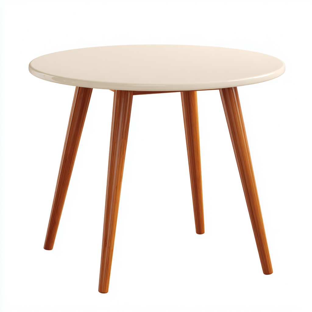 Tuintafel - houten poten en kunststof blad - diameter 80x75 cm - beige-natuurlijk - geschikt voor buiten - Scandinavisch ontwerp-Decoroliq