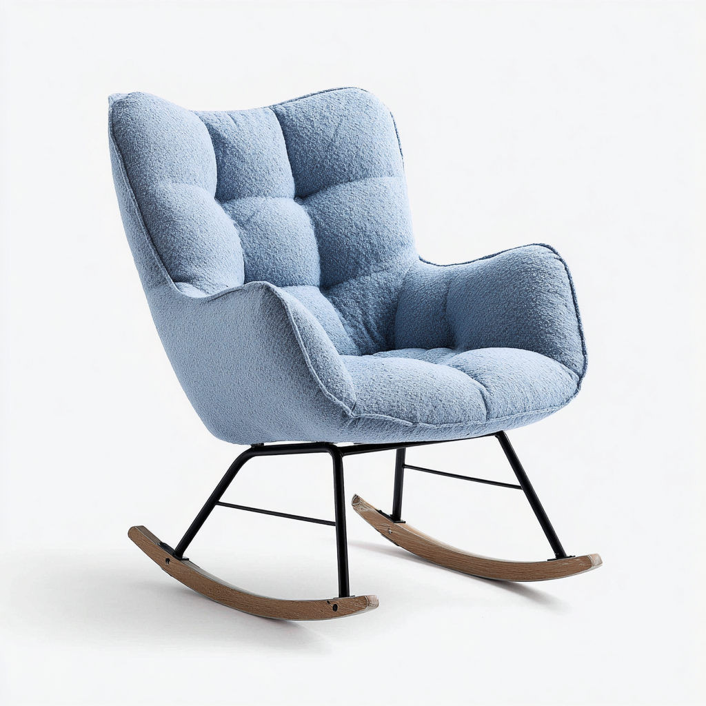 Schommelstoel stof metaal hout - 90x80x95cm - lichtblauw - modern comfortontwerp-Decoroliq