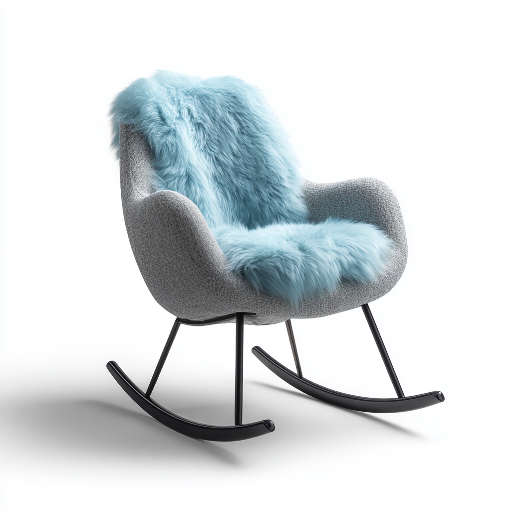 Schommelstoel stof en metaal 90x75x95 cm - lichtgrijs-zwart-lichtblauw - modern knus ontwerp-Decoroliq