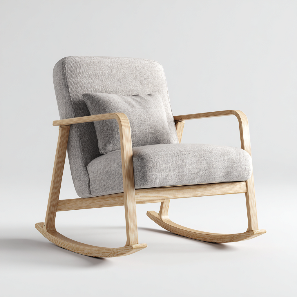 Schommelstoel stof hout - 90x80x95cm - lichtgrijs - Scandinavisch ontwerp-Decoroliq