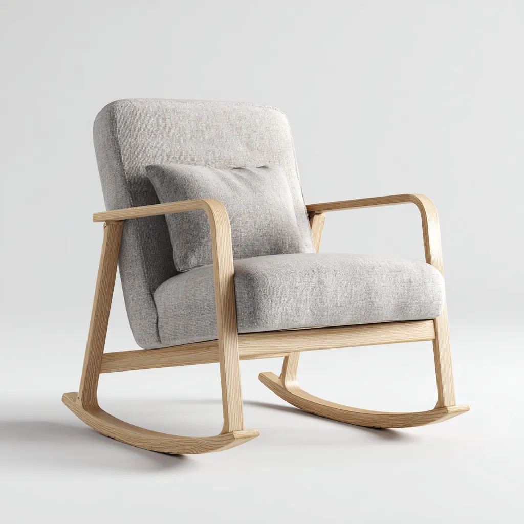 Schommelstoel stof hout - 90x80x95cm - lichtgrijs - Scandinavisch ontwerp-Decoroliq