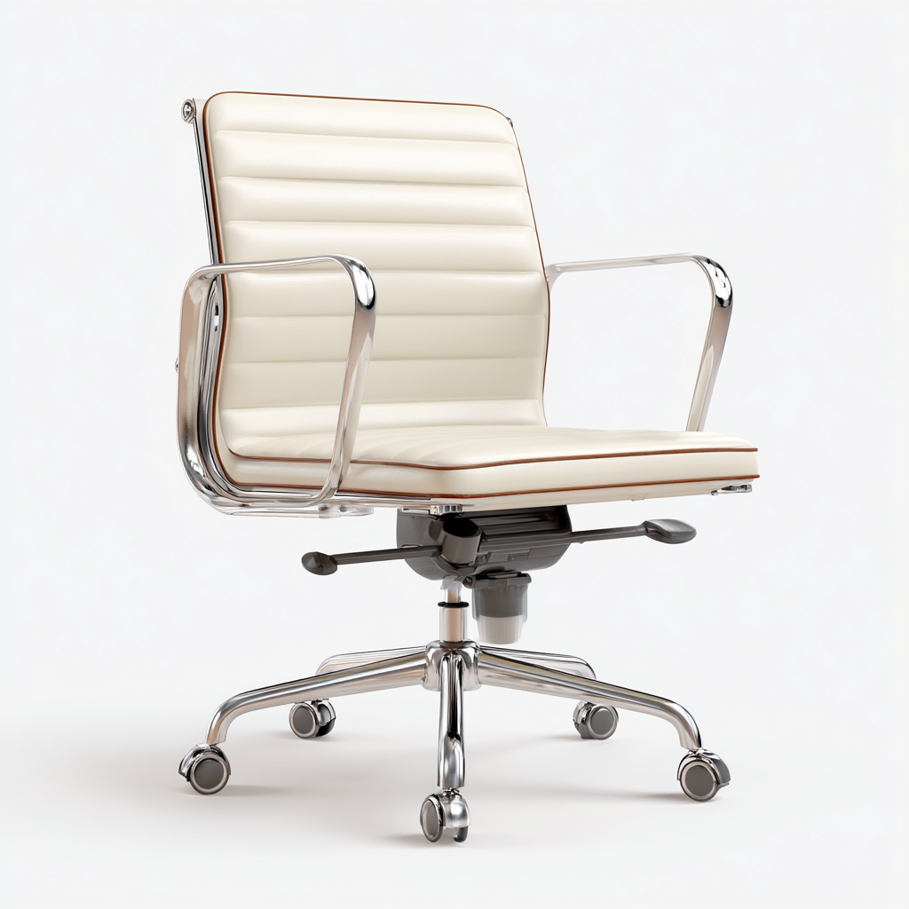 Bureaustoel leer met metalen frame 65x65x90-100 cm - ivoor-chroom - modern ontwerp-Decoroliq