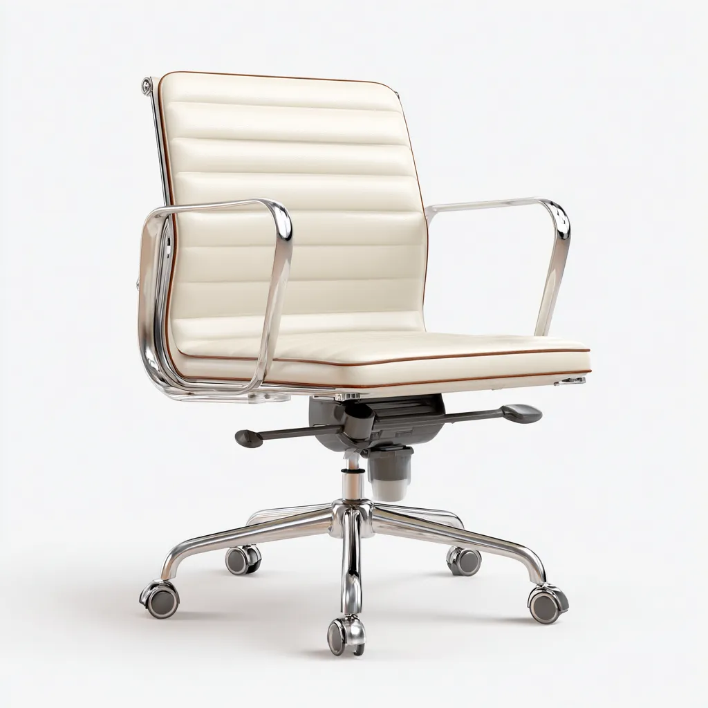 Bureaustoel leer met metalen frame 65x65x90-100 cm - ivoor-chroom - modern ontwerp-Decoroliq