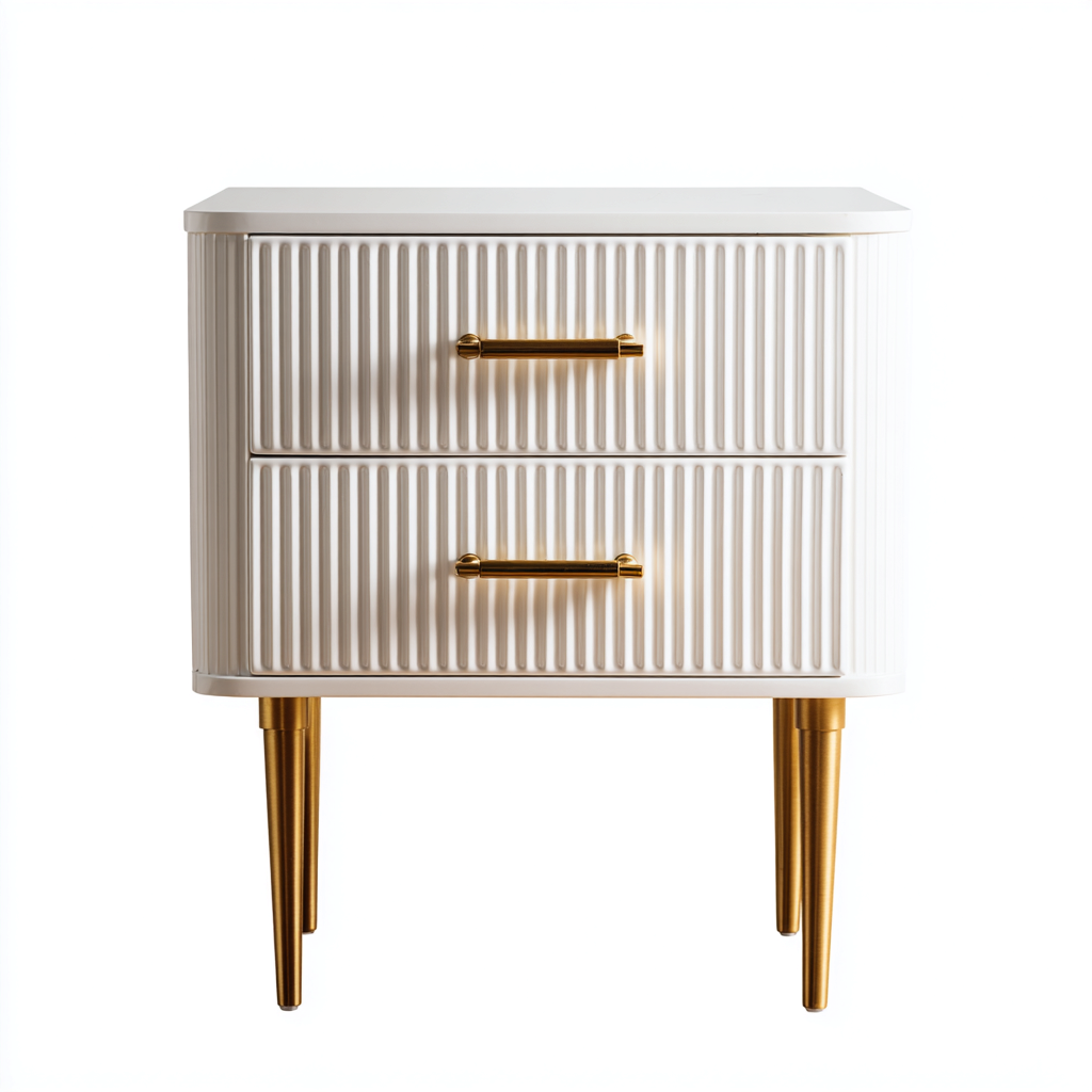 Archiefkast hout en metaal - 50x40x60 cm - wit-goud - met 2 laden en metalen poten-Decoroliq