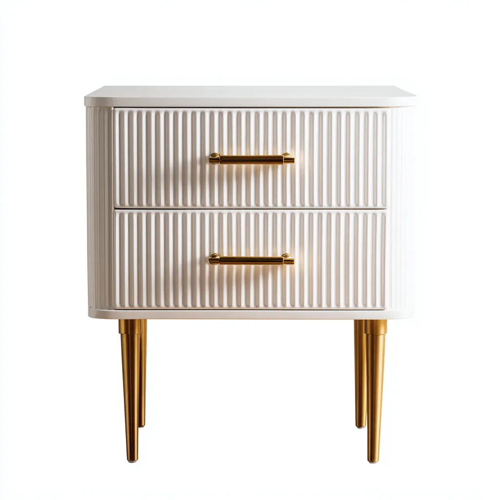 Archiefkast hout en metaal - 50x40x60 cm - wit-goud - met 2 laden en metalen poten-Decoroliq