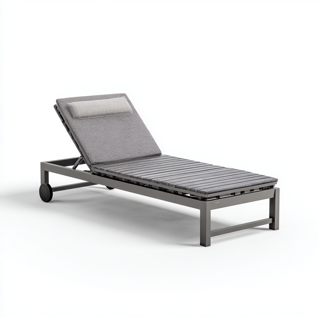 Ligstoel aluminium 197x70x95 cm - donkergrijs-lichtgrijs - verstelbaar met wielen en hoofdkussen-Decoroliq