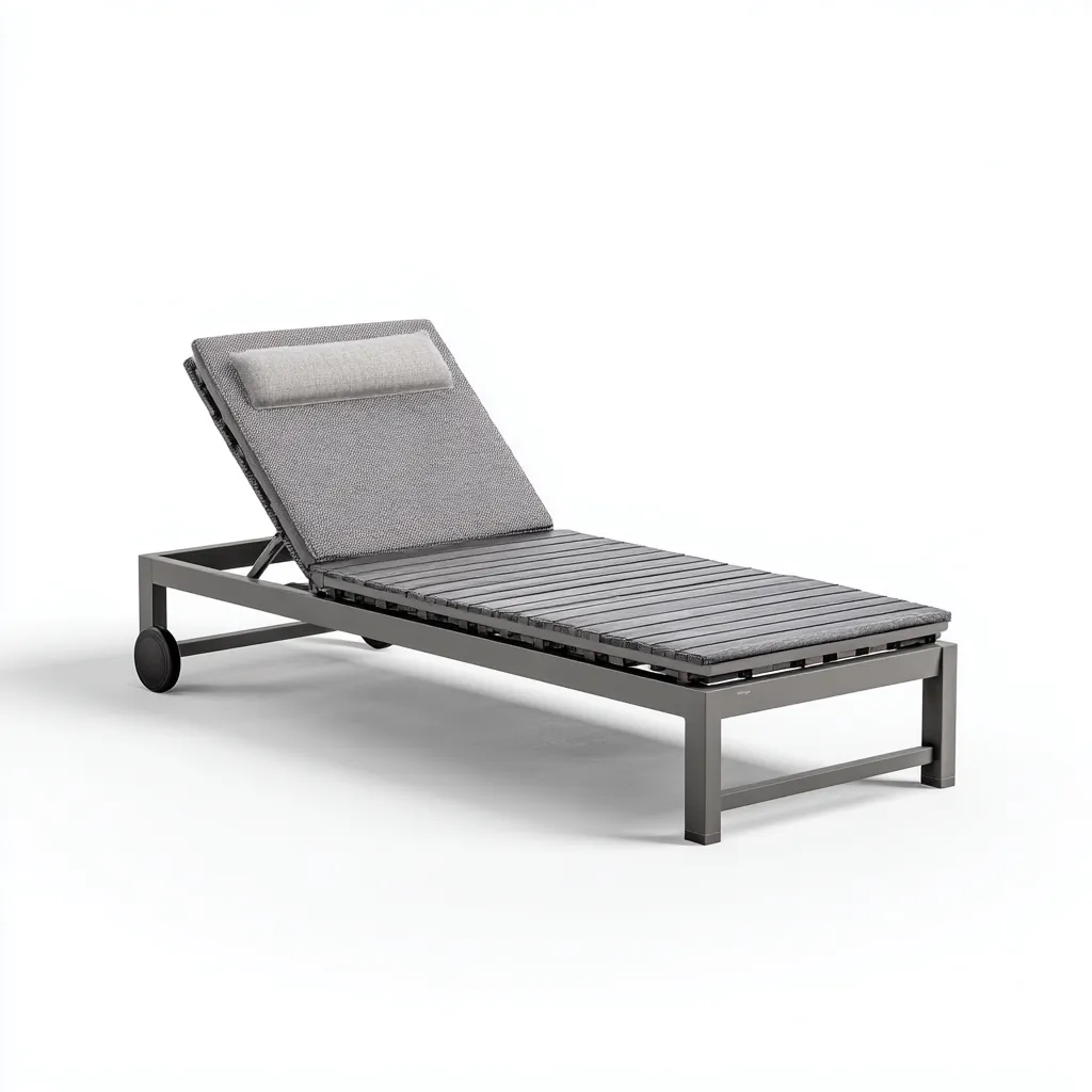 Ligstoel aluminium 197x70x95 cm - donkergrijs-lichtgrijs - verstelbaar met wielen en hoofdkussen-Decoroliq