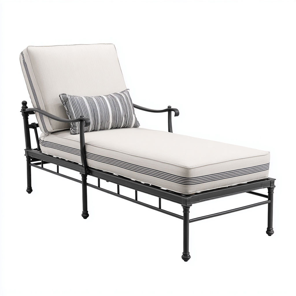 Ligstoel metaal 198x70x88 cm - zwart-crème - met kussens en verstelbare rugleuning-Decoroliq