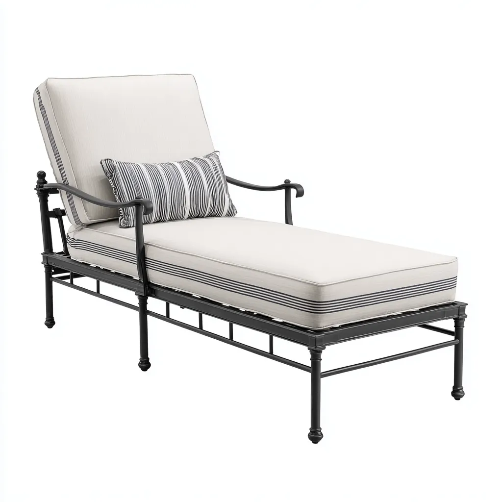 Ligstoel metaal 198x70x88 cm - zwart-crème - met kussens en verstelbare rugleuning-Decoroliq