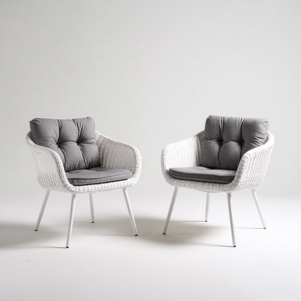 Tuinstoel Rattan wit met grijze kussens 70x70x85 cm - modern design-Decoroliq