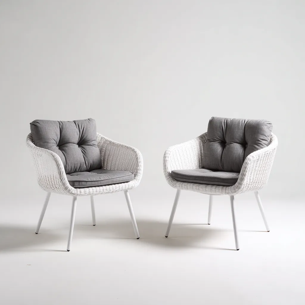 Tuinstoel Rattan wit met grijze kussens 70x70x85 cm - modern design-Decoroliq