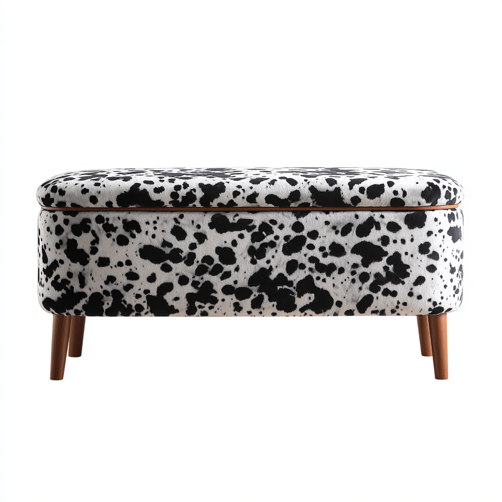 Schoenenbank stof en hout - 100x40x50 cm - zwart-wit-bruin - met koeienprint en opbergruimte-Decoroliq